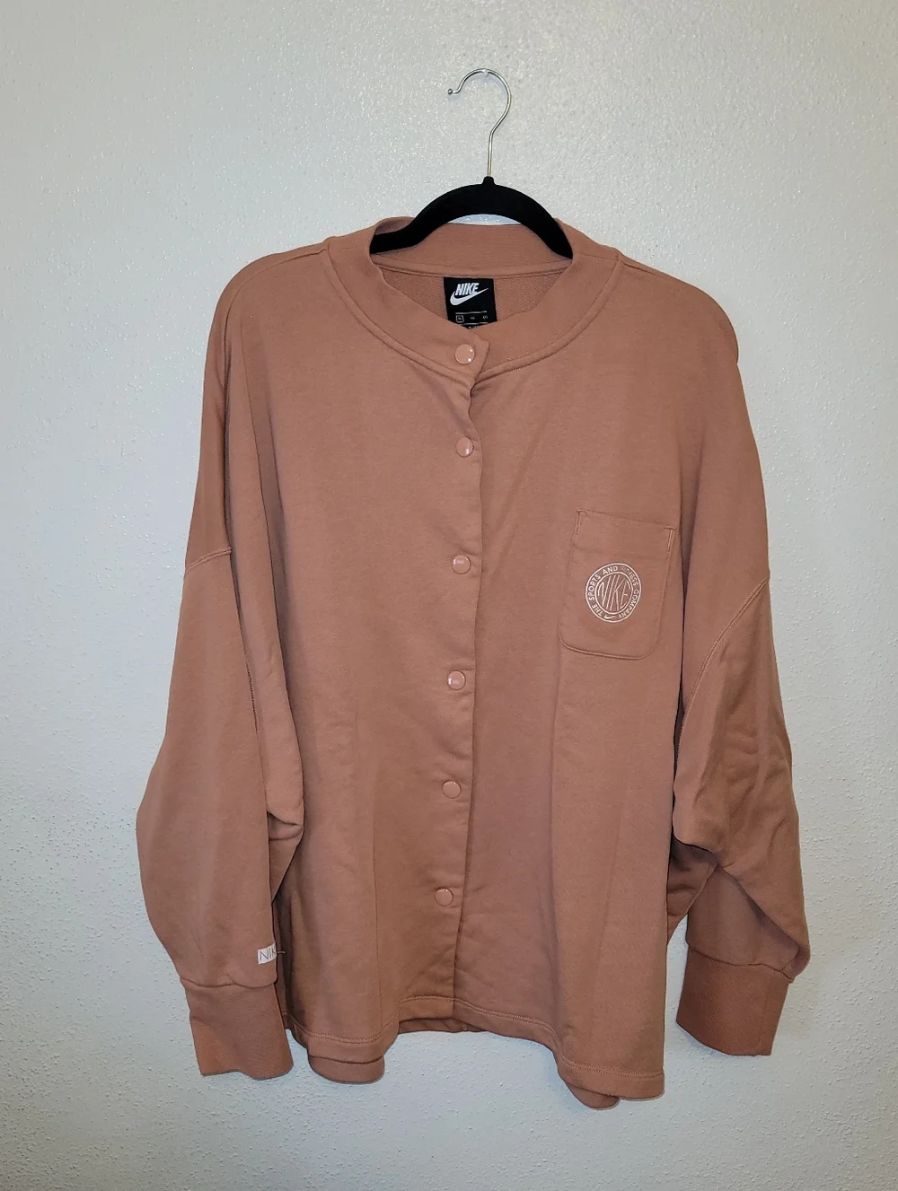Nike Women's Blush Orange Pearl Femme French Terry Cardigan Size XL
